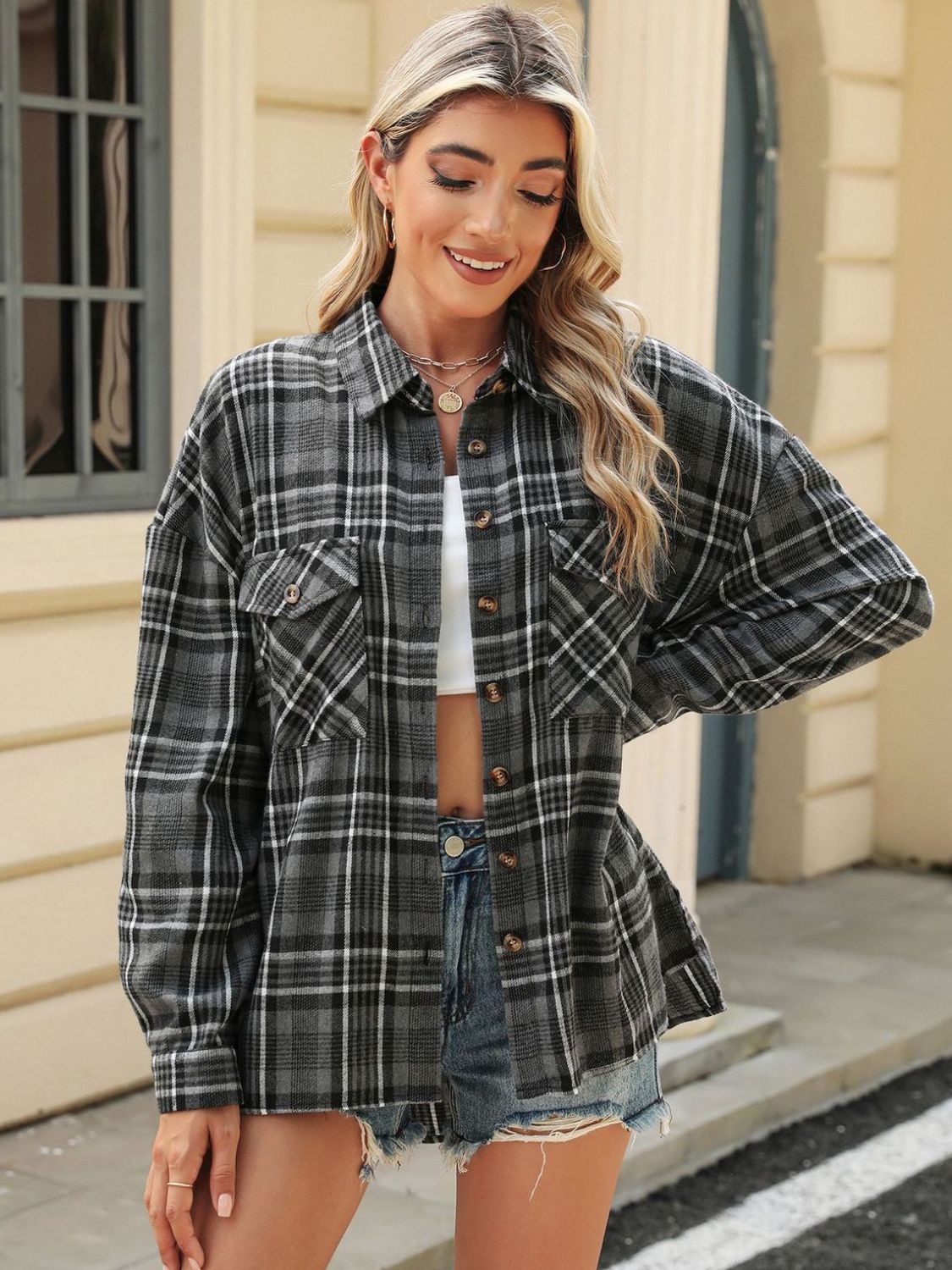 Cupid's Touch Pocketed Plaid jacket