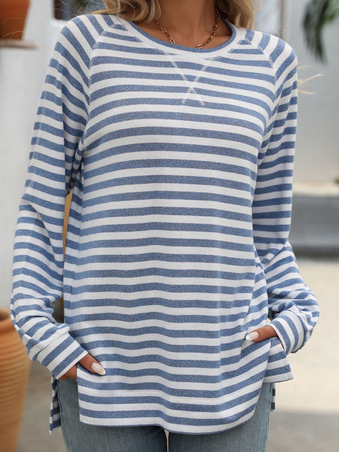 Cupid's Striped Round Neck Long Sleeve T-Shirt