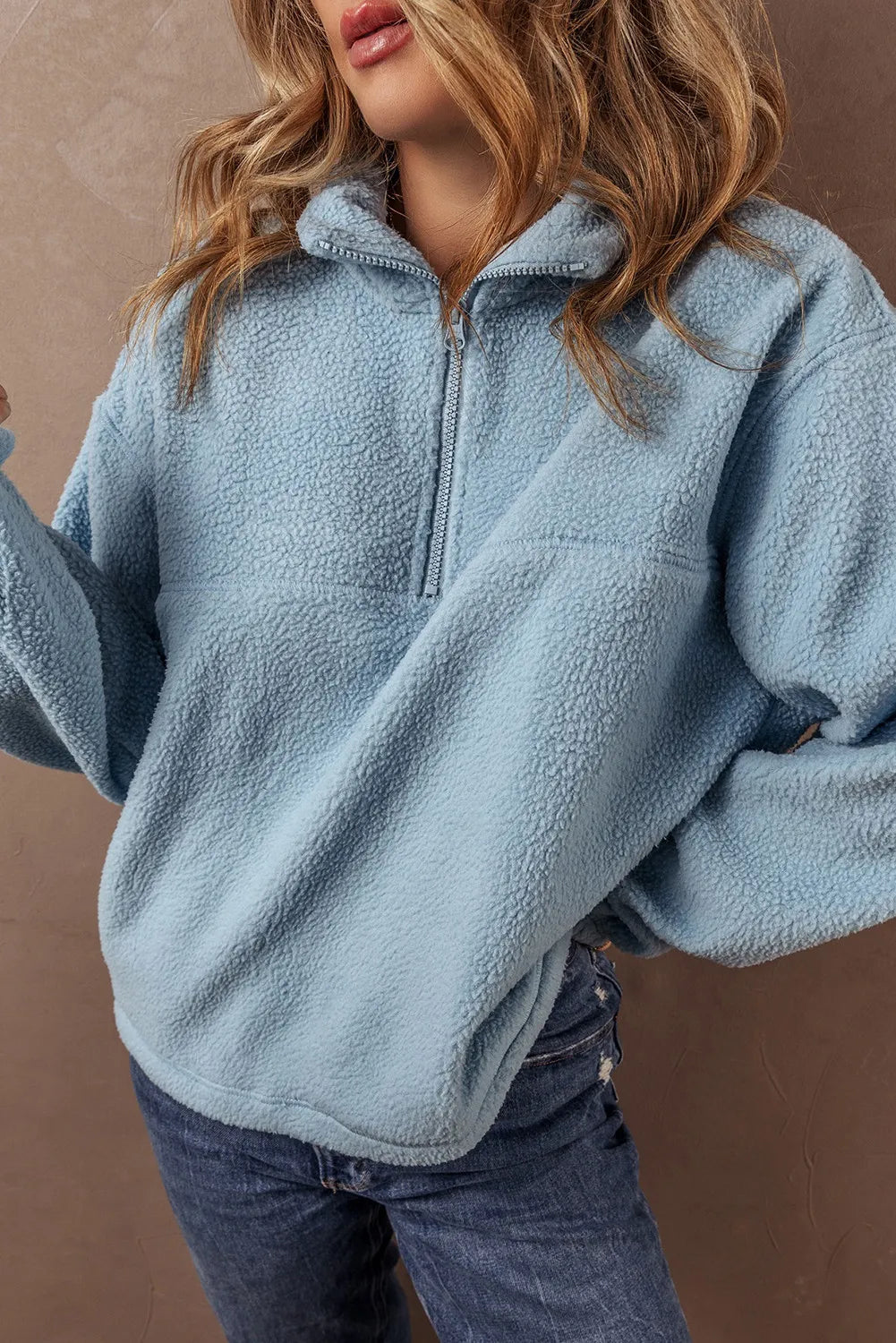 Cupid's Half Zip Long Sleeve Sweatshirt – Baby Blue