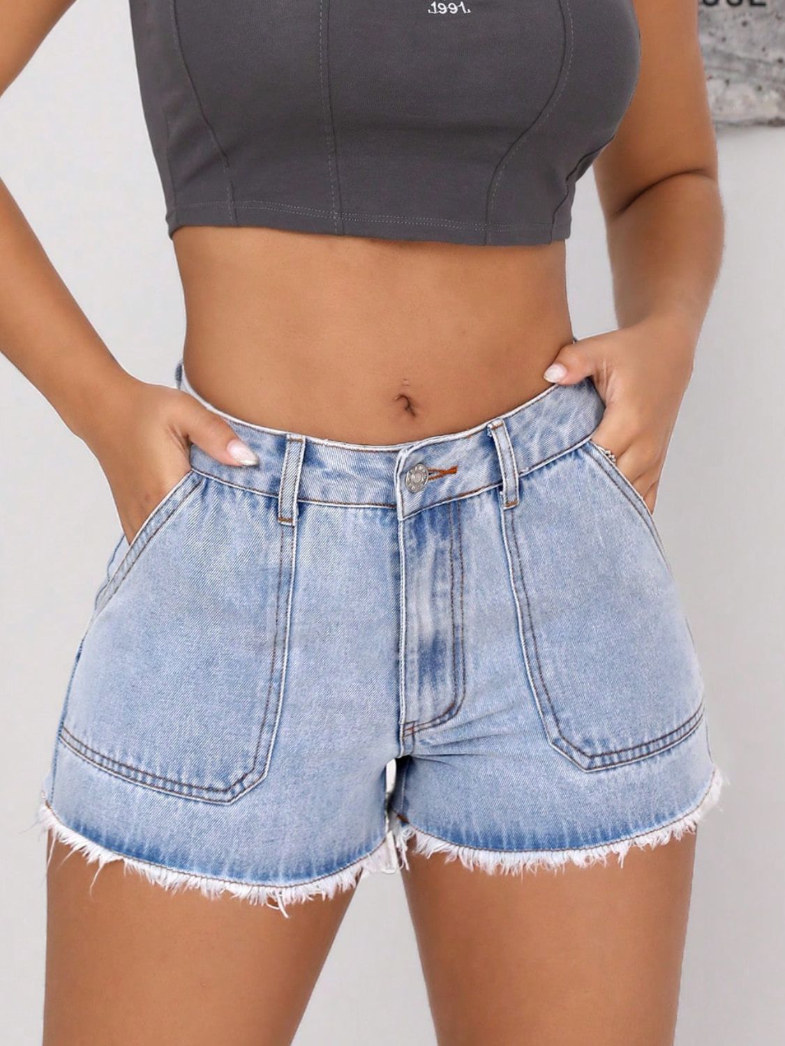 Cupid's Hem Pocketed Denim Shorts