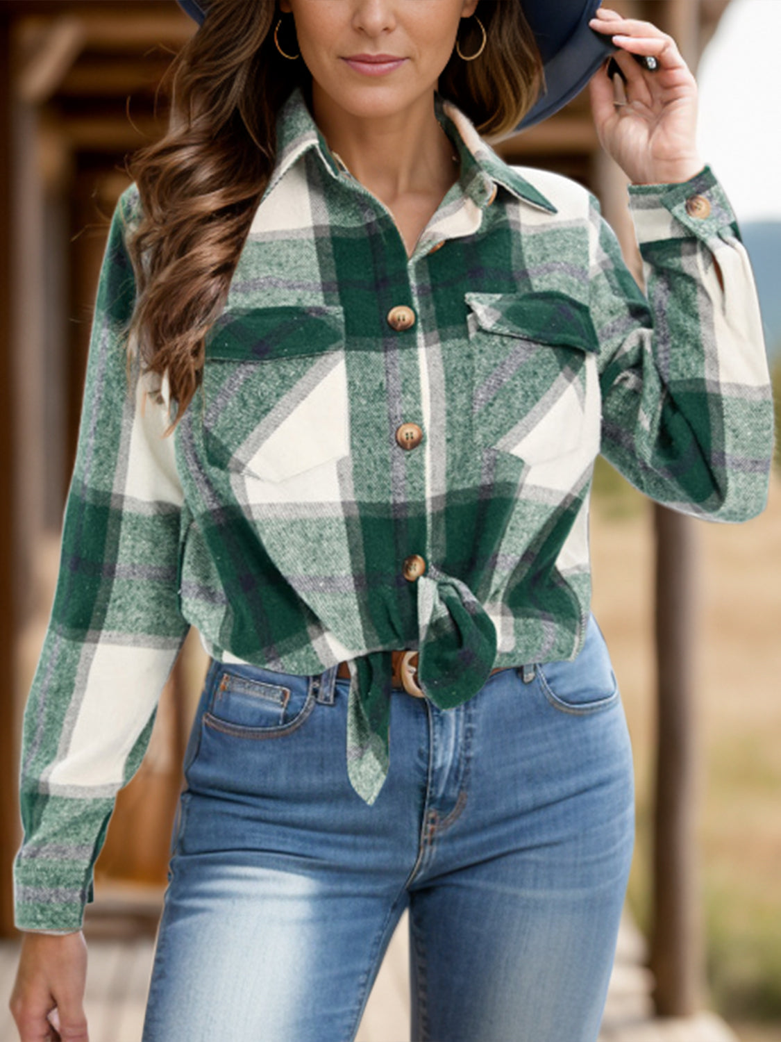 Cupid's Autumn Plaid Collared Shacket