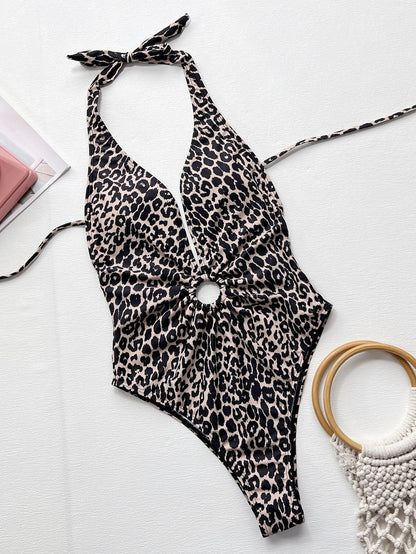 Cupid's Leopard halter One-Piece Swimsuit