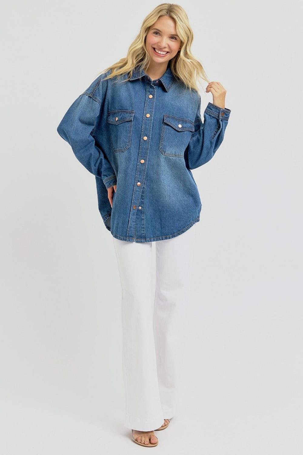 Cupid's Snap-Down Long Sleeve Denim Shacket