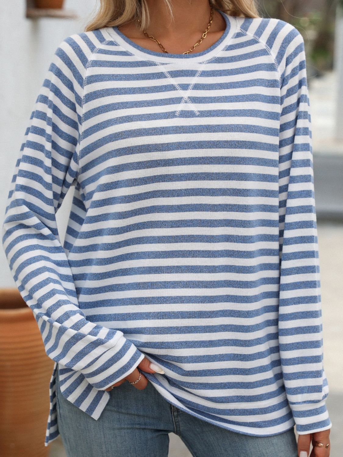 Cupid's Striped Round Neck Long Sleeve T-Shirt