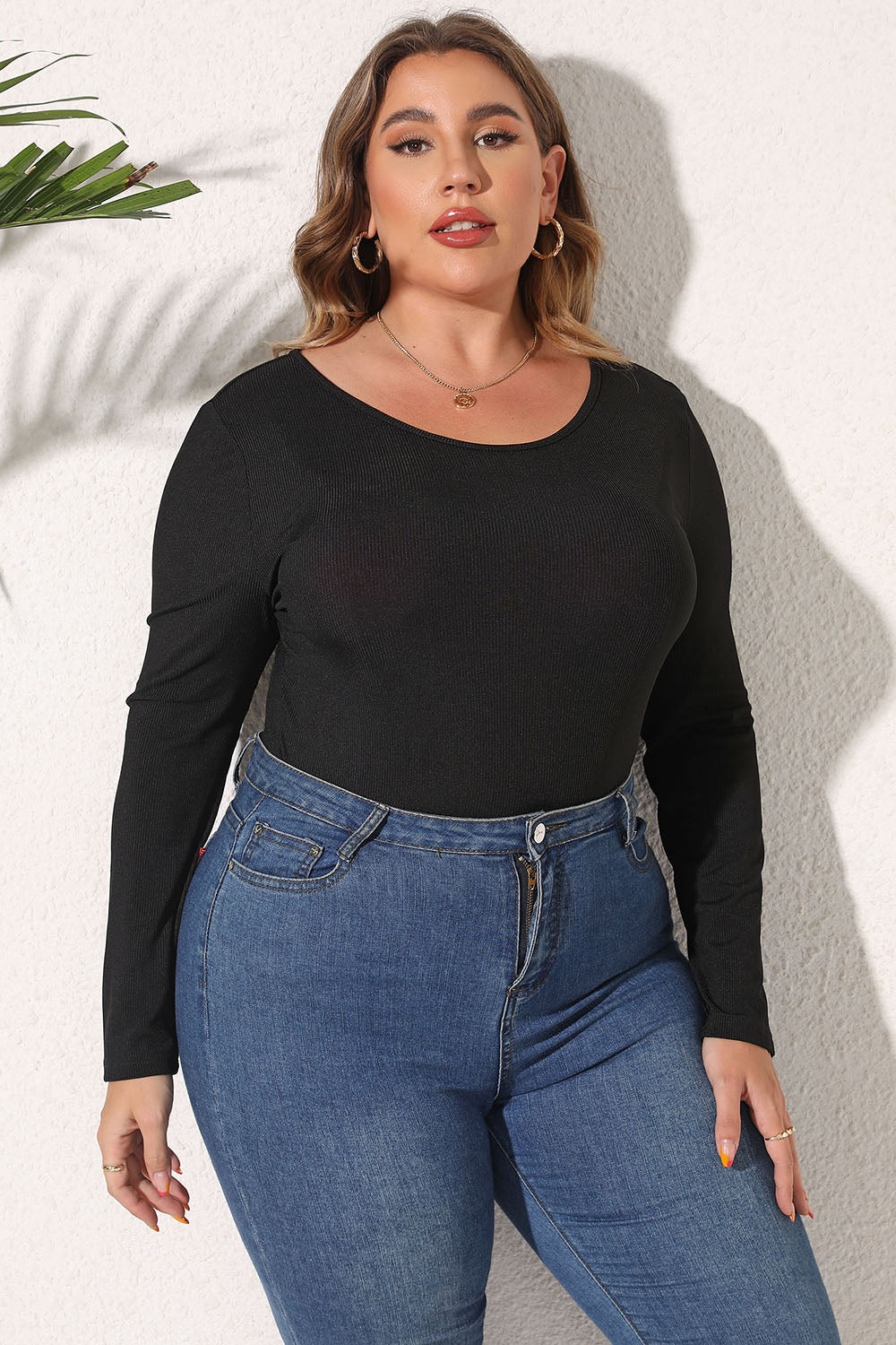 Cupid's Plus Size Round Neck Long Sleeve Bodysuit