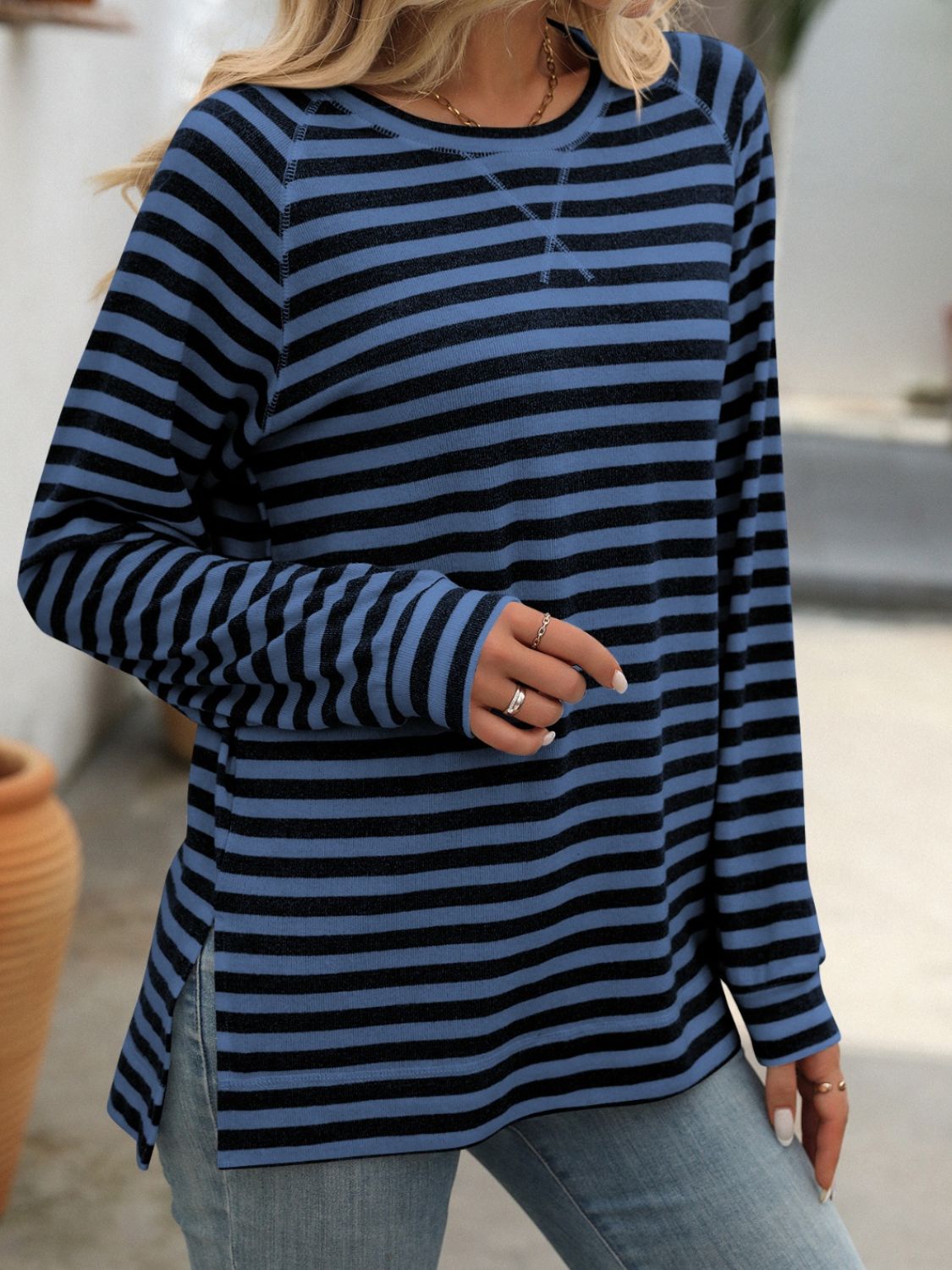 Cupid's Striped Round Neck Long Sleeve T-Shirt