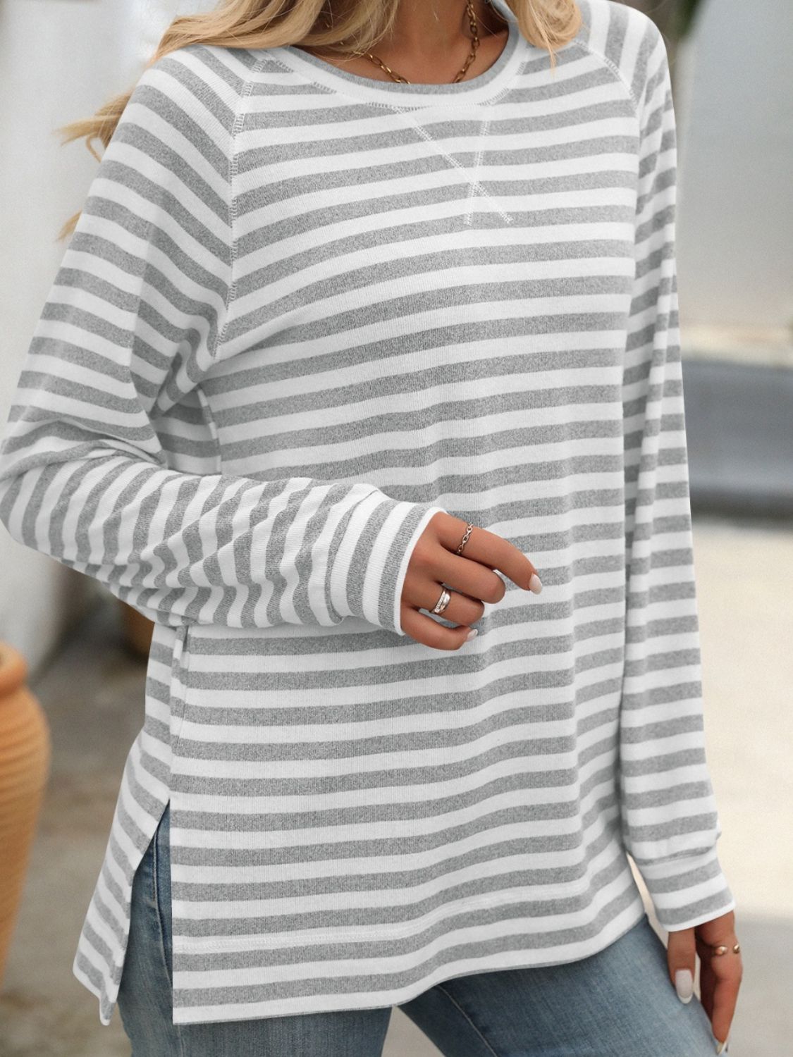 Cupid's Striped Round Neck Long Sleeve T-Shirt