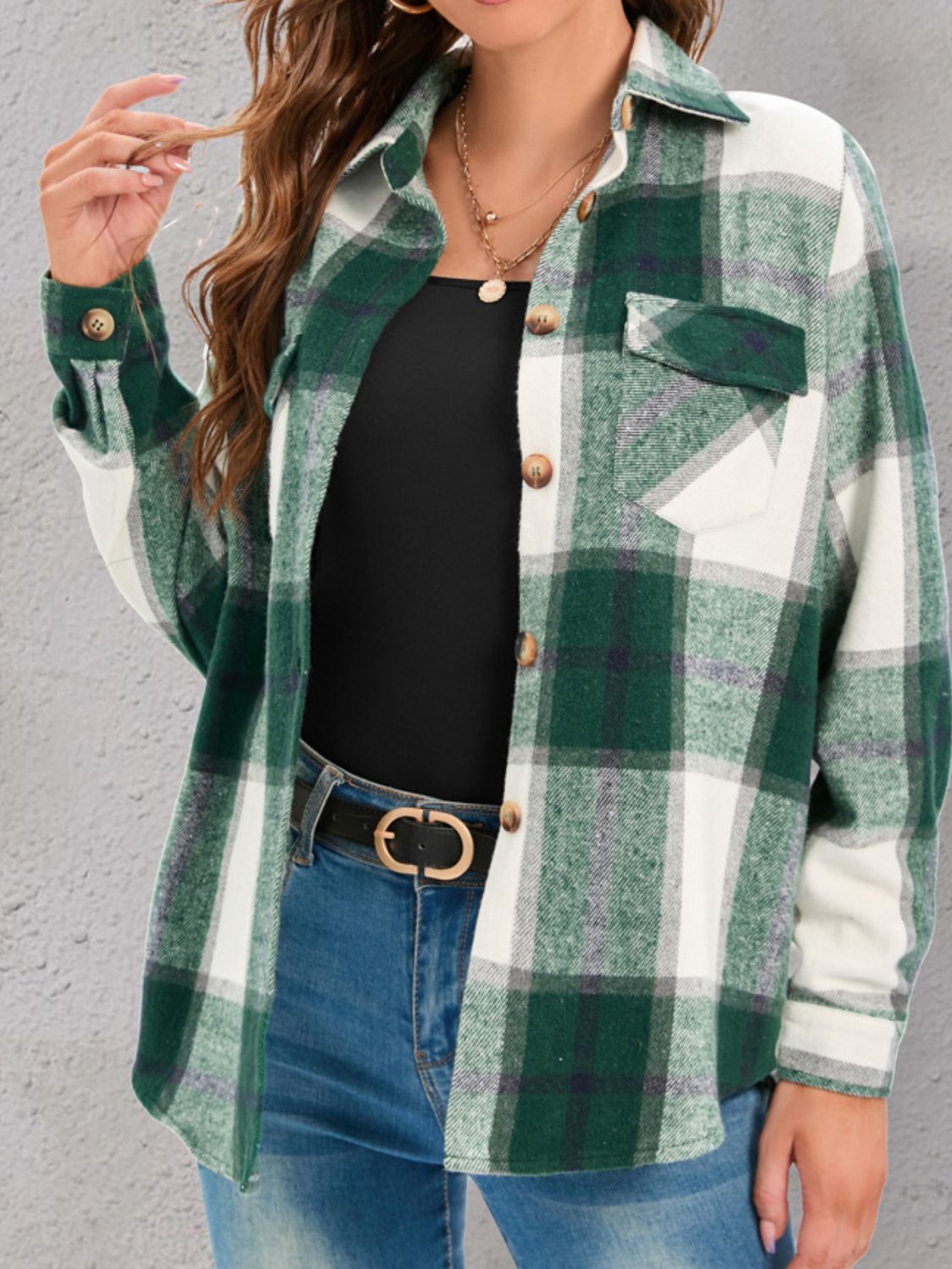 Cupid's Autumn Plaid Collared Shacket