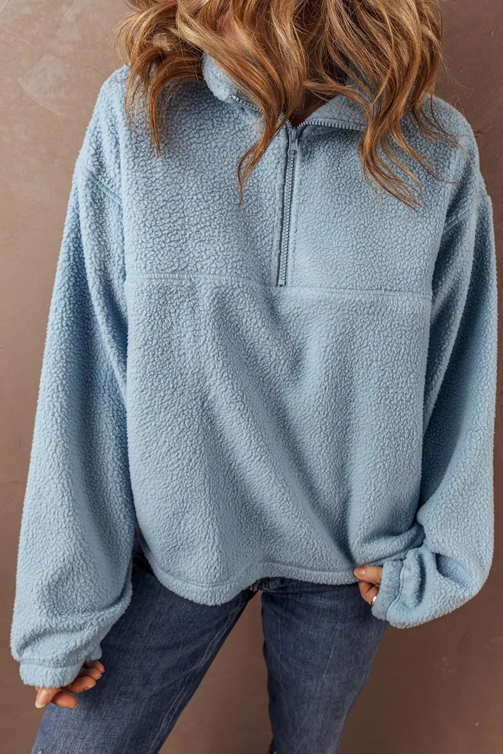 Cupid's Half Zip Long Sleeve Sweatshirt – Baby Blue